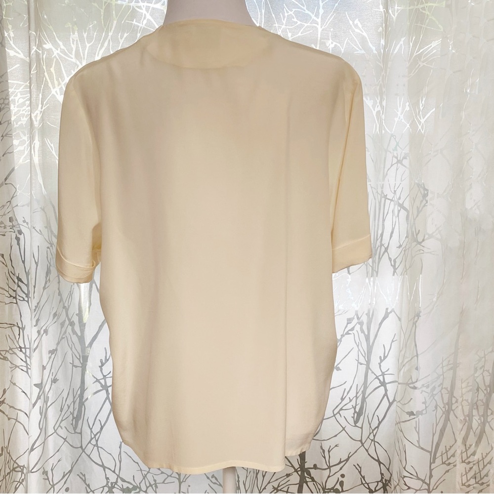 VINTAGE OLEG CASSINI cream beige silk crewneck button up short sleeve blouse top - Picture 3 of 11